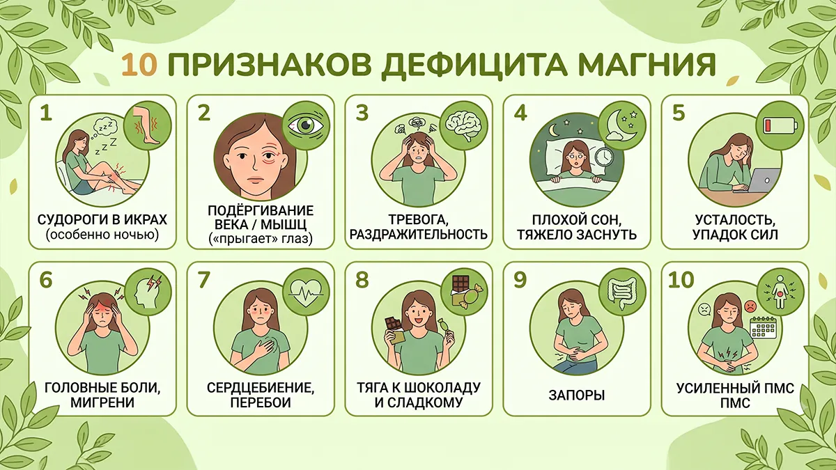 10 признаков дефицита магния