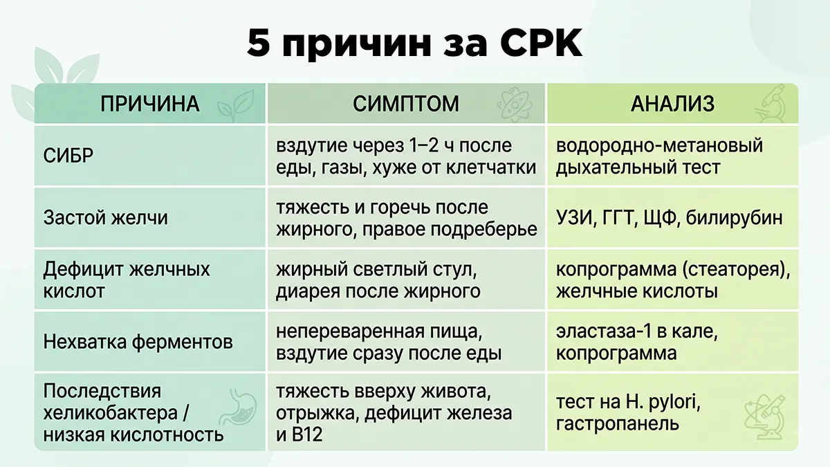 5 причин за СРК: причина, симптом, анализ