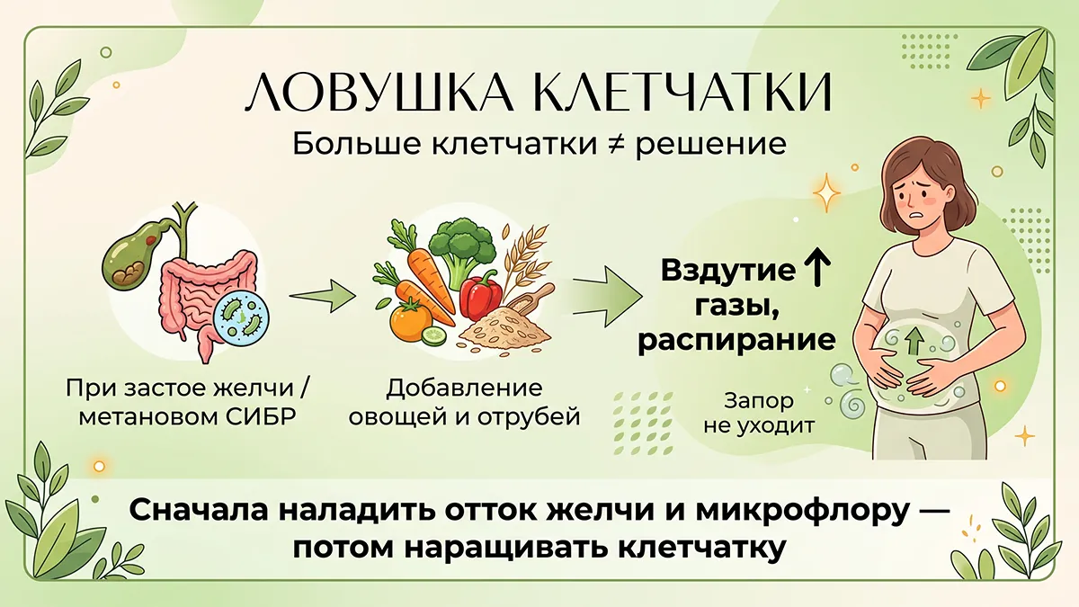Ловушка клетчатки: почему овощи делают хуже при застое желчи и СИБР